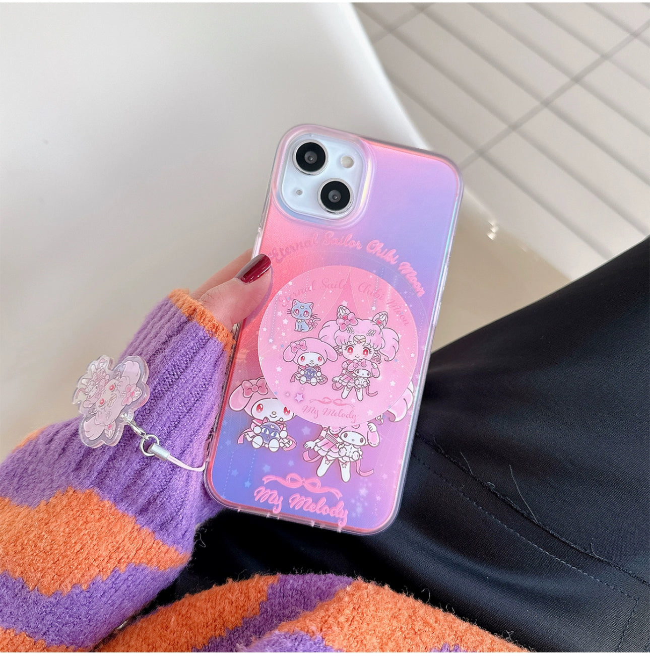 Japanese Cartoon Phone Stand | Laser Sailor Girl X My Melody Piano Marron Cream KawaiiGiftLand