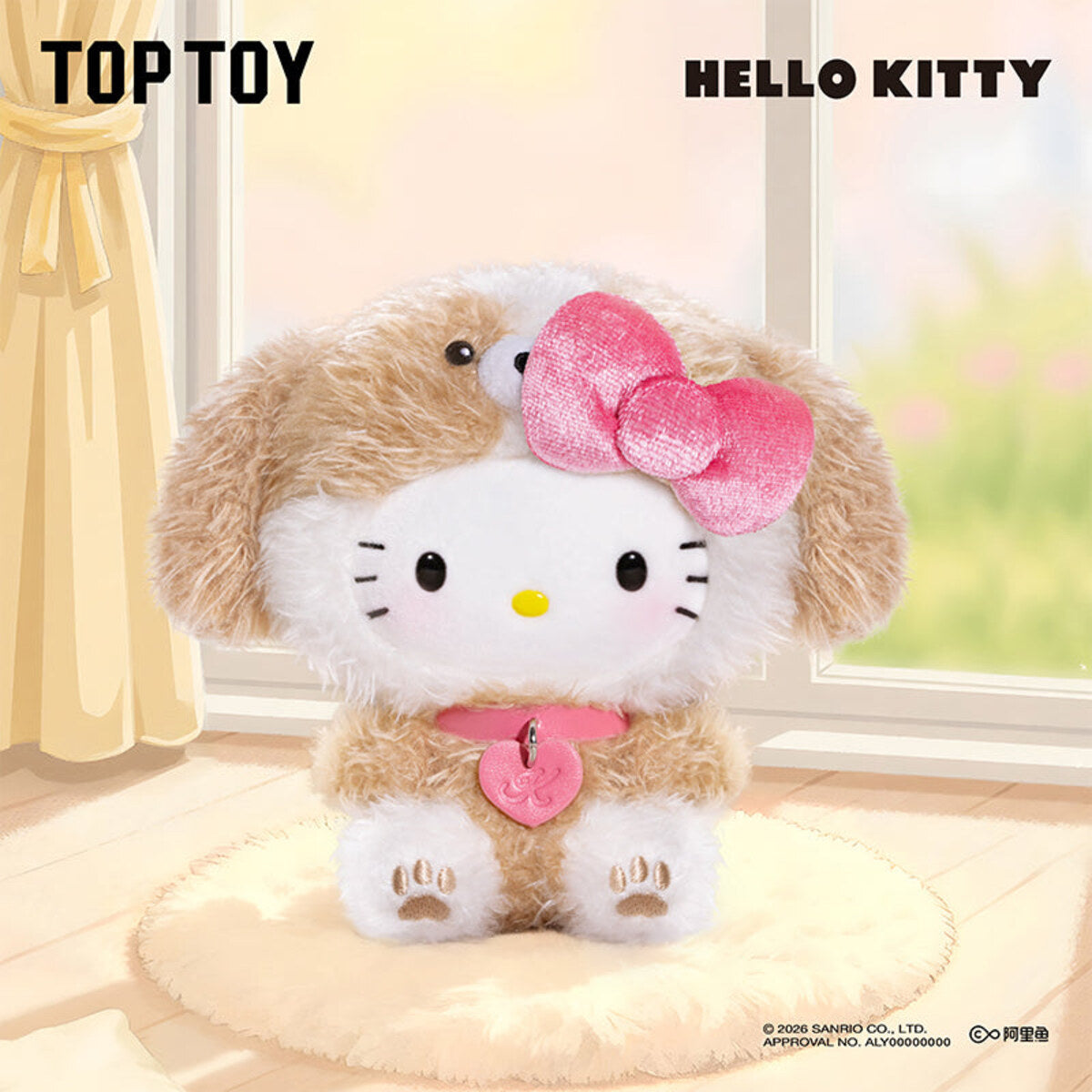 Hello Kitty Puppy Party Series plush pendant in Cockapoo costume with pink bow