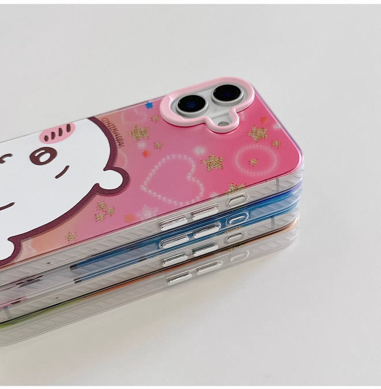 Japanese Cartoon ChiiKawa Laser Phone Case | Golden Stars with Light Heart ChiiKawa Hachiware Usagi Momonga - Phone Case Samsung Galaxy S26 S25 S24 S23 S22 S21 FE Ultra Edge