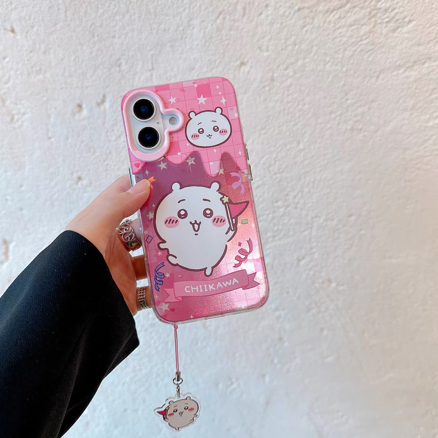 Japanese Cartoon ChiiKawa Laser Phone Case with Strap | Happy Party Chiikawa Hachiware Usagi Momonga - Phone Case Samsung Galaxy S26 S25 S24 S23 S22 S21 FE Ultra Edge