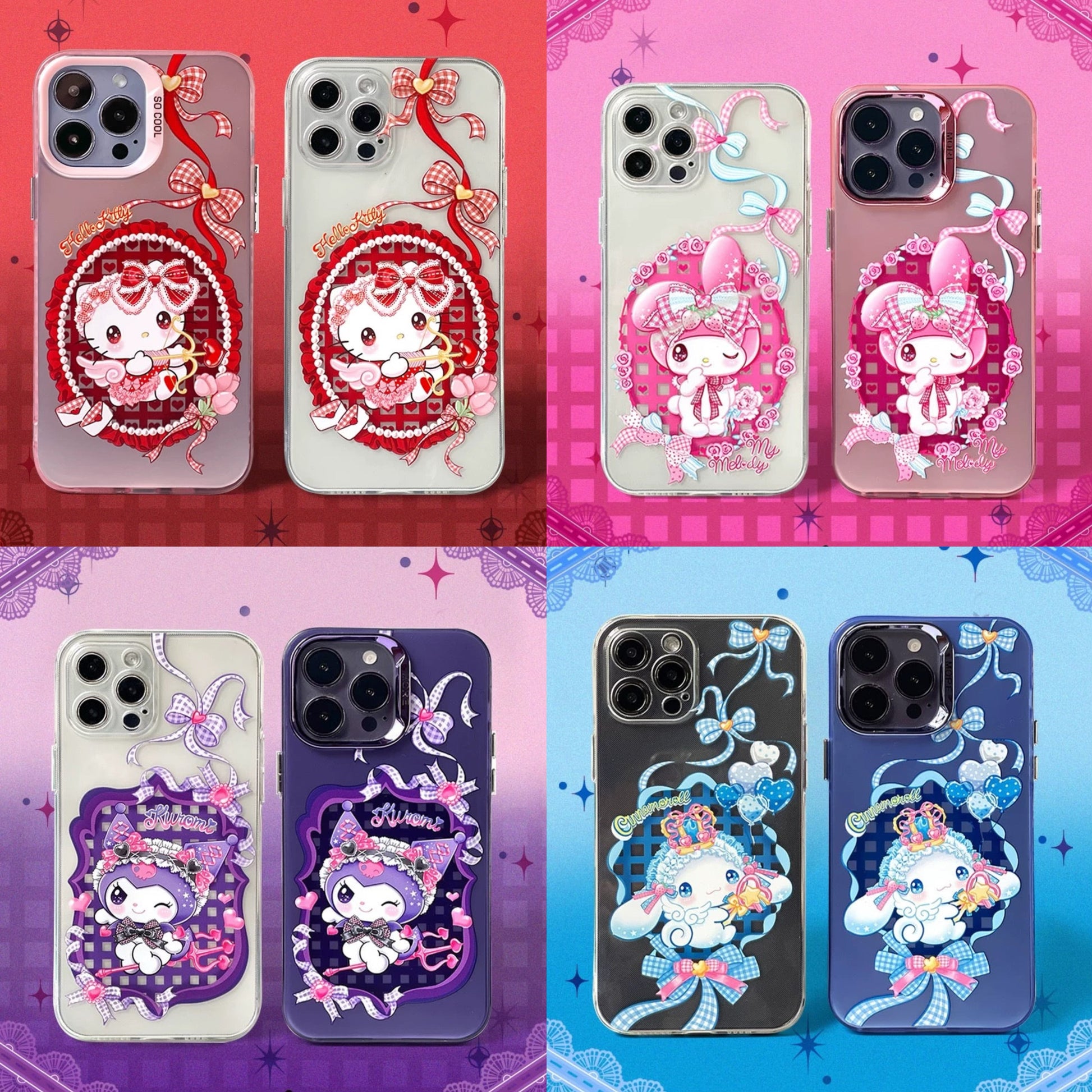 Japanese Cartoon Sanrio Sweet Angel | Hello Kitty My Melody Kuromi Cinnamoroll Laser Colour Clear - Phone Case Samsung Galaxy S26 S25 S24 S23 S22 S21 FE Ultra Edge
