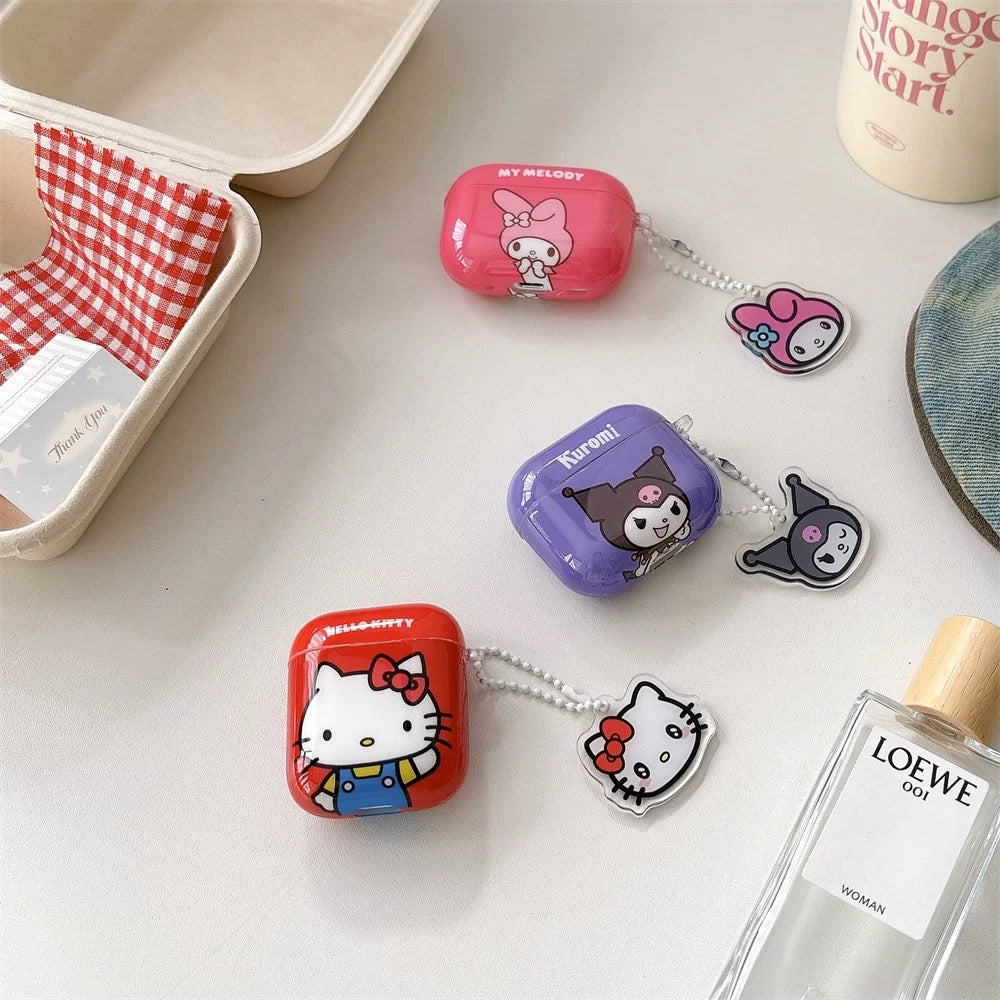 Japanese Cartoon Classical Hello Kitty My Melody Kuromi Red Pink Purple with Keychain - AirPods AirPodsPro AirPods3 AirPods4 Case