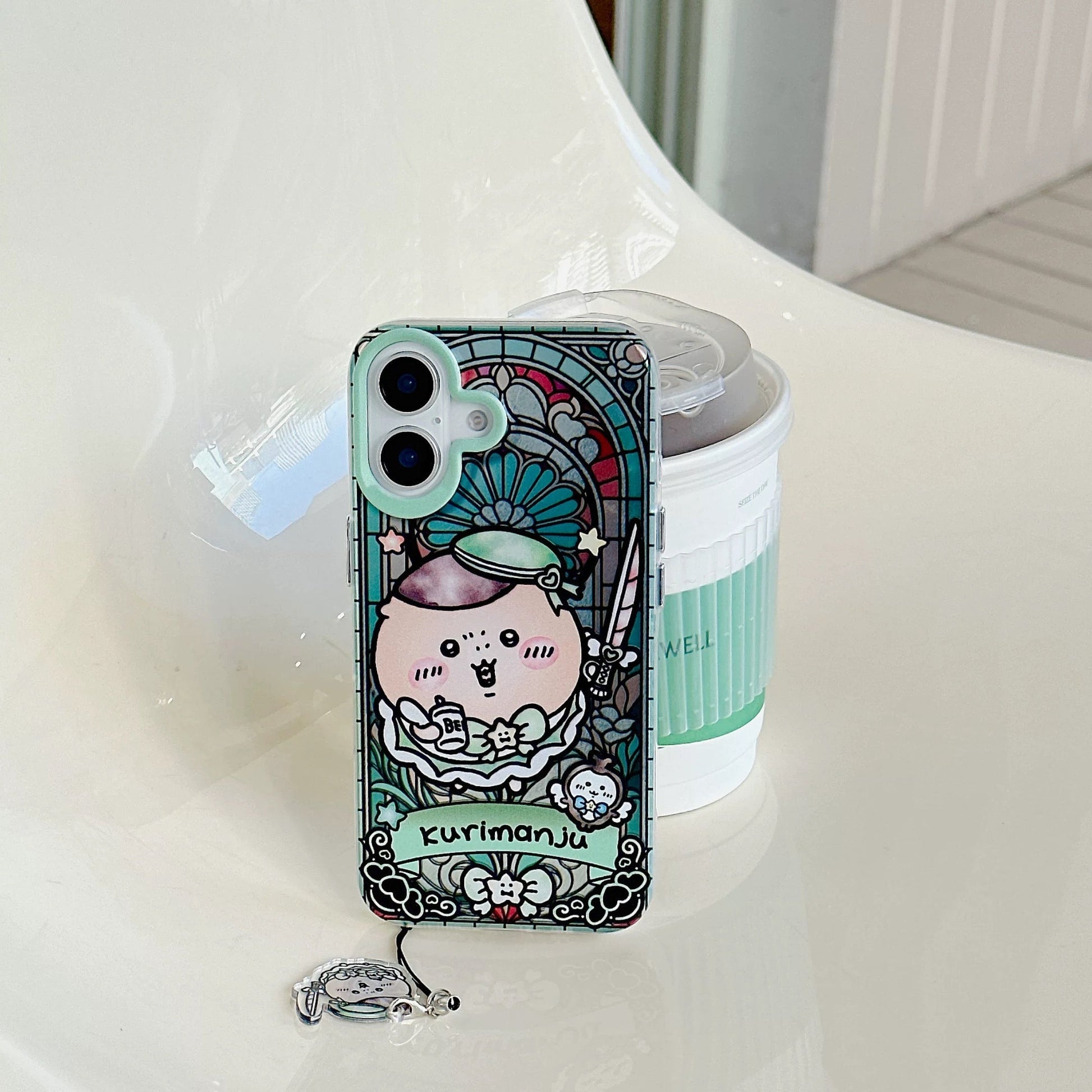 Japanese Cartoon iPhone Case with Strap | Laser Magical Girl with Glass Window Kurimanju Rakko Shisa Furuhonya Magic - iPhone Case 7 8 PLUS SE2 XS XR X 11 12 13 14 15 Pro Promax 12mini 13mini KawaiiGiftLand