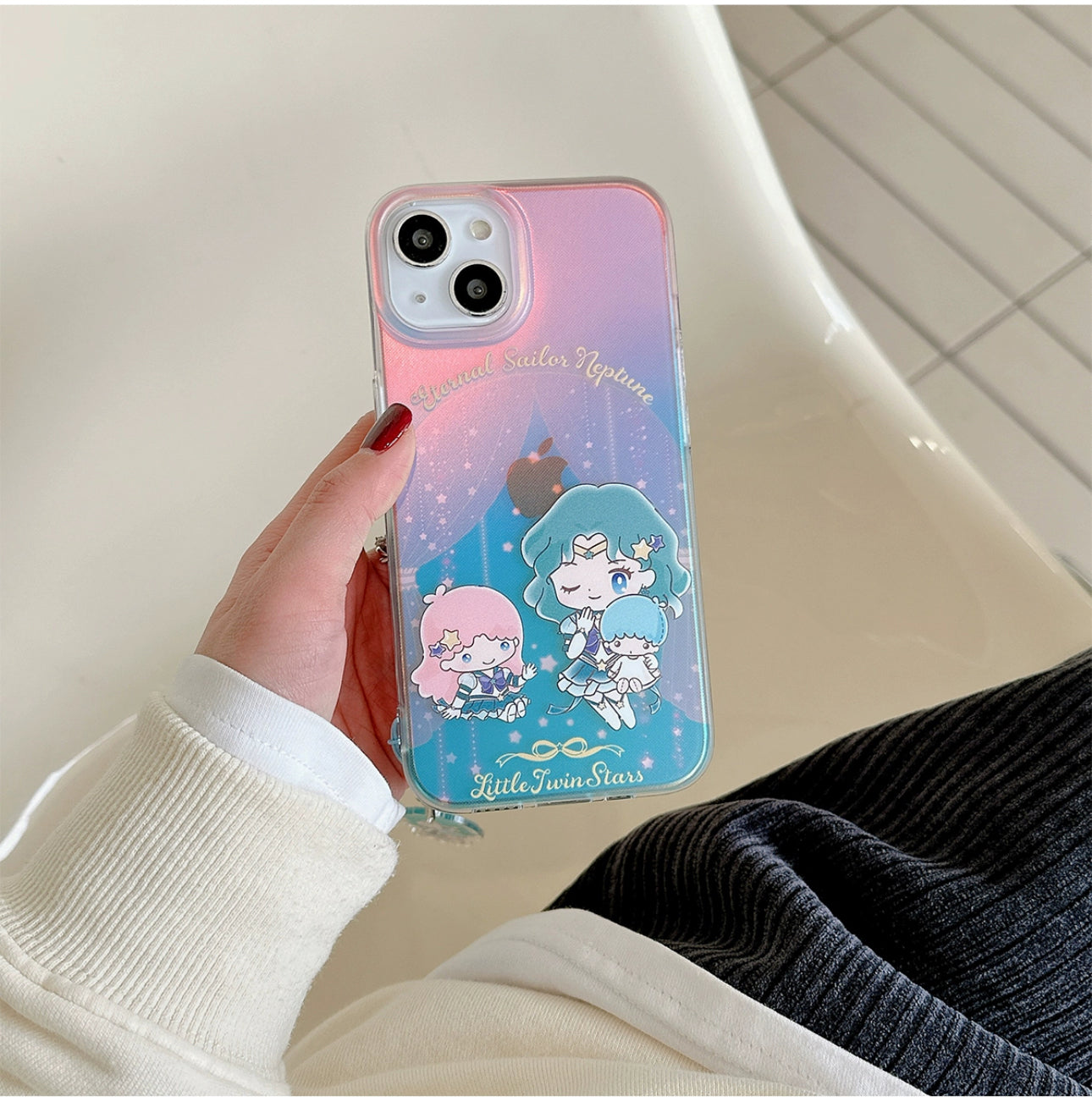Japanese Cartoon iPhone Case with Strap | Laser Sailor Girl X Little Twin Stars Pochacco - iPhone Case Phone Case 7 8 PLUS SE2 XS XR X 11 12 13 14 15 16 Pro Promax 12mini 13mini KawaiiGiftLand