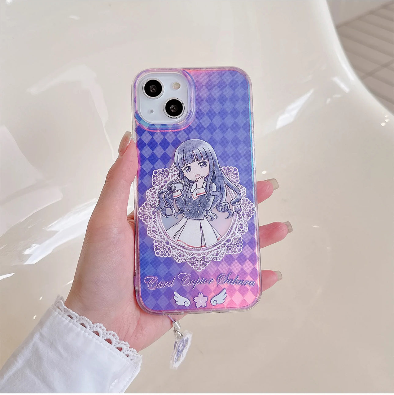 Japanese Cartoon CardCaptorSakura Phone Case with Strap | Laser Sakura Syaoran Tomoyo - iPhone Case PLUS SE2 XS XR X 11 12 13 14 15 16 Pro Promax 12mini 13mini KawaiiGiftLand