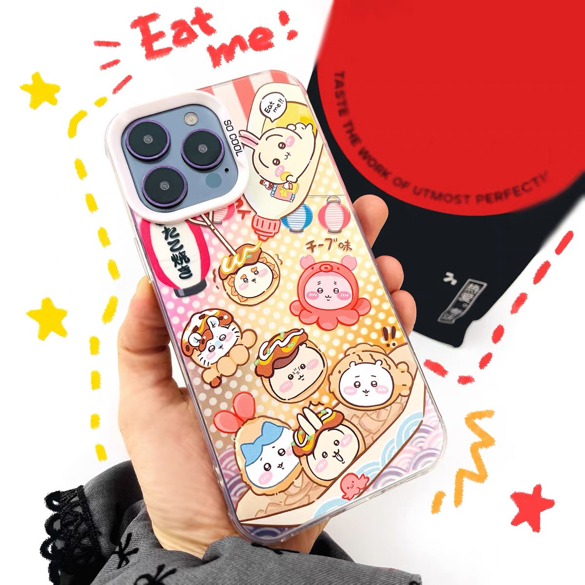 Japanese Cartoon ChiiKawa Japanese Snacks Laser Case | Japanese Street Food - iPhone Case 11 12 13 14 15 16 16e 17 17e 18 Pro Promax