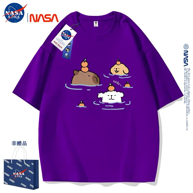 Cute Cartoon Doggie Maltese Puppy Style T-Shirt Series | Maltese Hot Spring with Capybara Part2 - Kawaii Fashion Items for Child & Adult