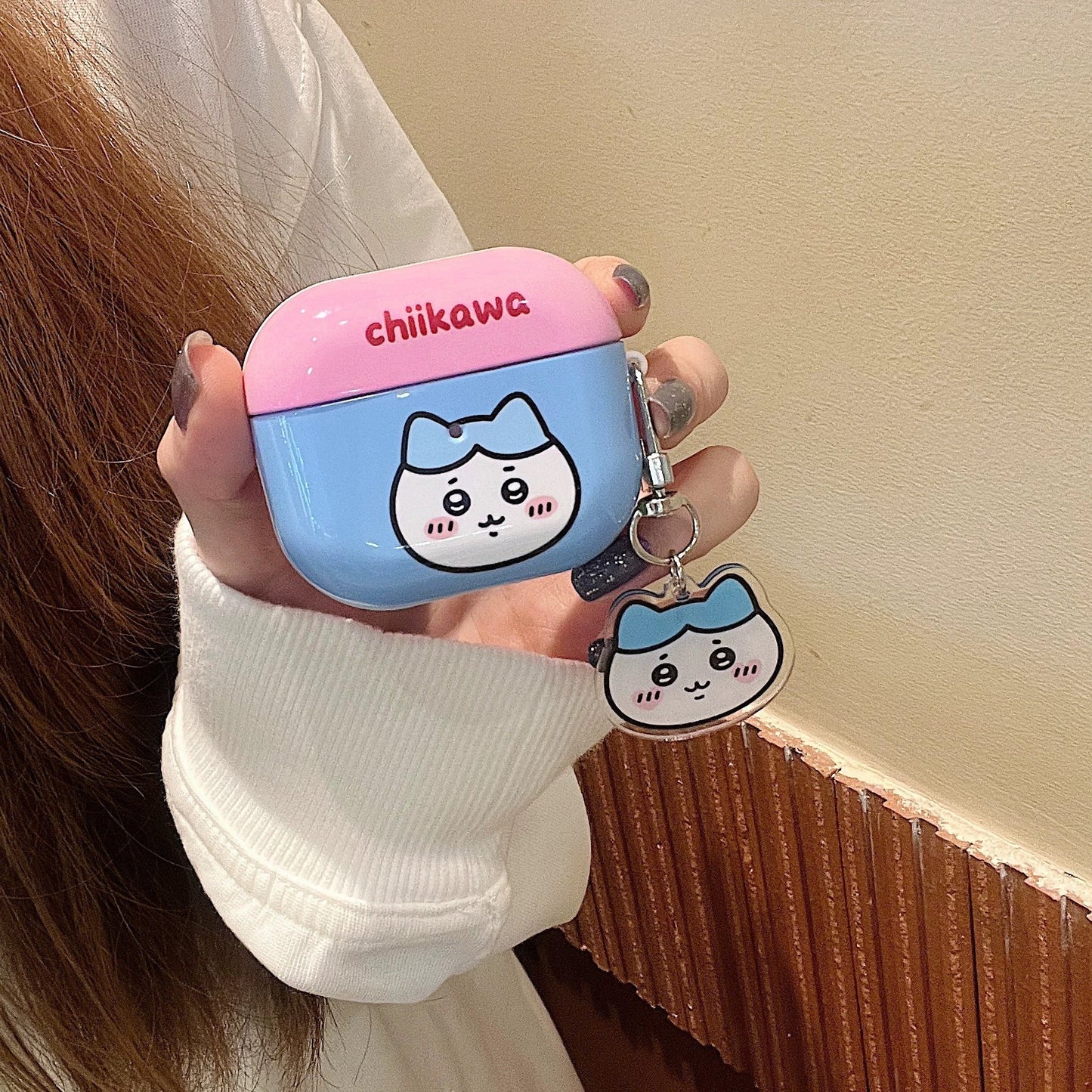 Japanese Cartoon ChiiKawa Pastel Colour | Chiikawa Hachiware Usagi Pink Blue Yellow Mint with Keychain - AirPods AirPodsPro AirPods3 AirPods4 Case KawaiiGiftLand