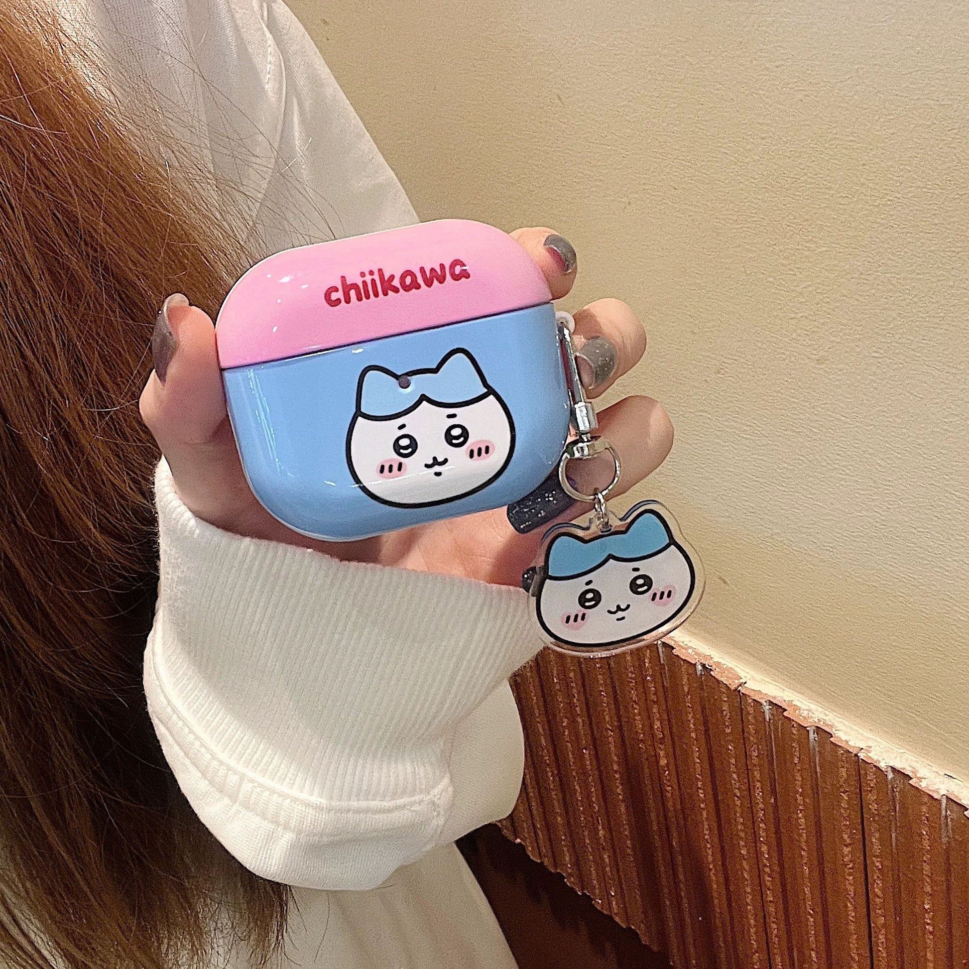Japanese Cartoon ChiiKawa Pastel Colour | Chiikawa Hachiware Usagi Pink Blue Yellow Mint with Keychain - AirPods AirPodsPro AirPods3 AirPods4 Case KawaiiGiftLand