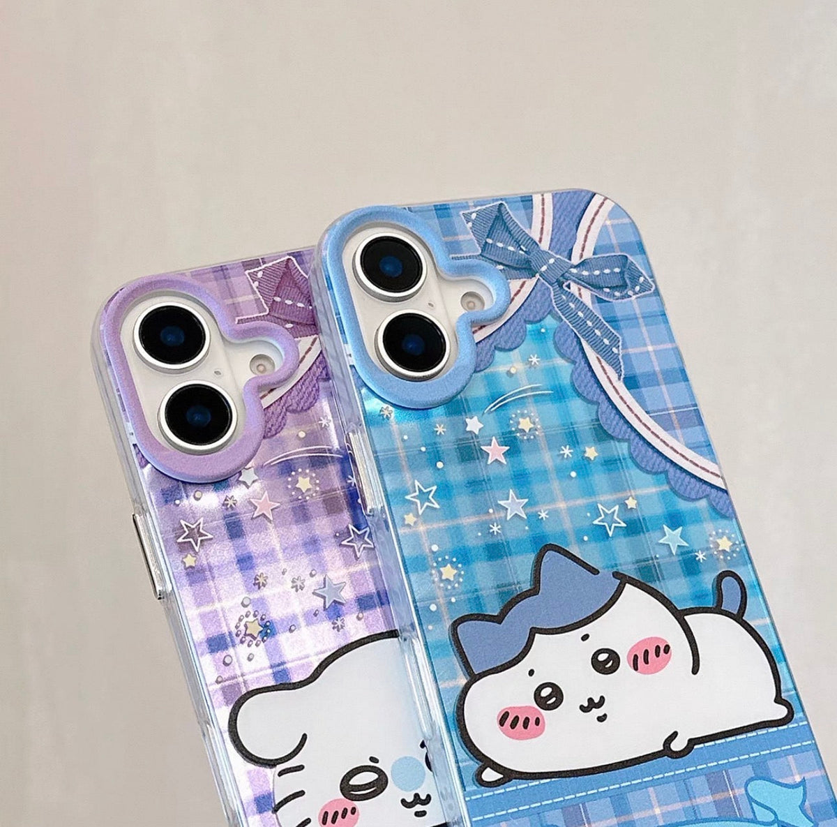 Japanese Cartoon ChiiKawa Laying with Lace Ribbon Laser Case | Chiikawa Hachiware Usagi Momonga - iPhone Case Plus SE2 11 12 13 14 15 16 16e 17 17e 18 Pro Promax 12mini 13mini