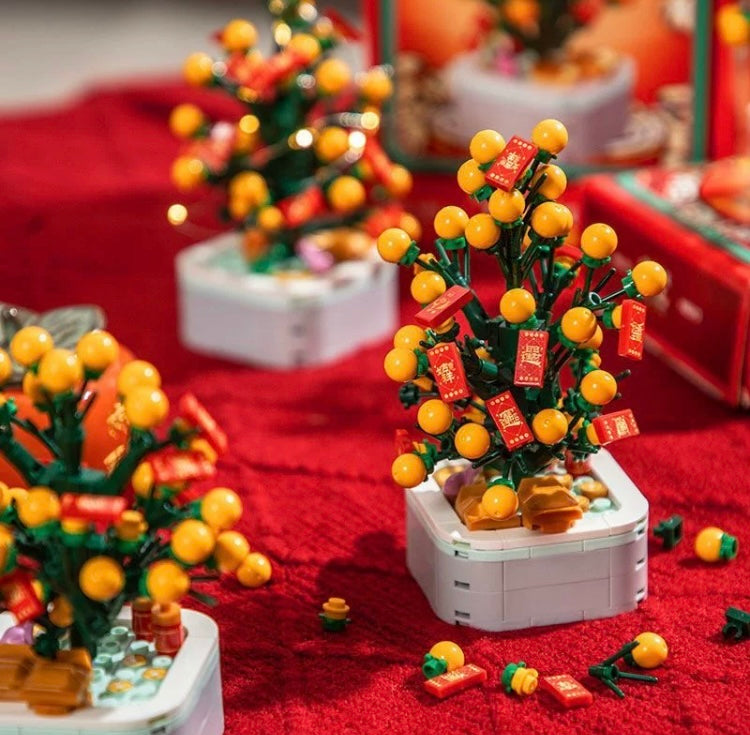 Mini Block Christmas Tree Chinese New Year | Green Pink Xmas Tree Tangerine -  Building Block Christmas Gift DIY Handmade Gift KawaiiGiftLand