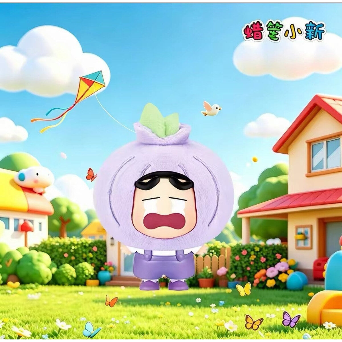 Crying Onion figure in a purple onion costume, crying loudly with tears