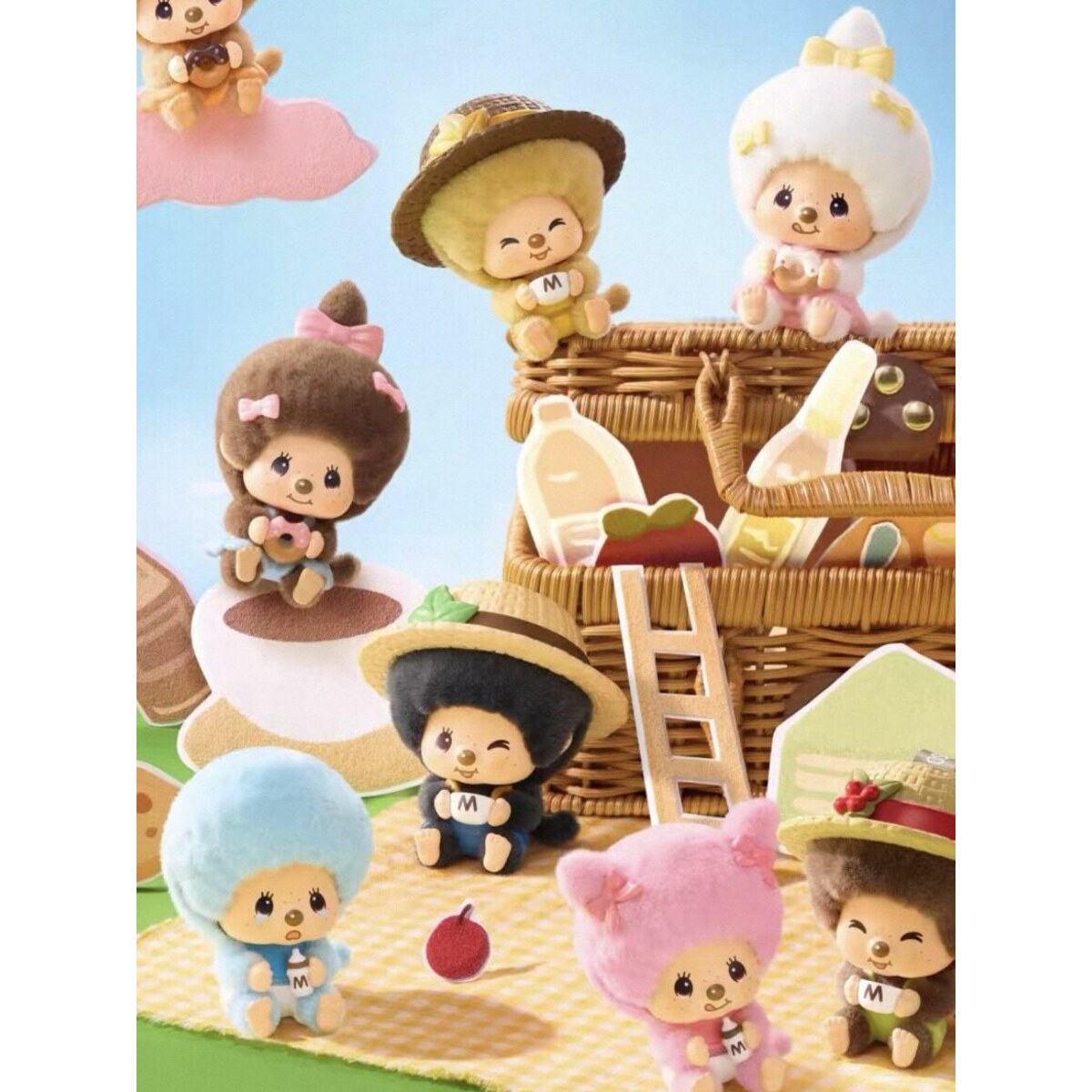 MINISO Monchhichi Mon Mon Farm Classic Coffee Series blind box plush pendants group shot
