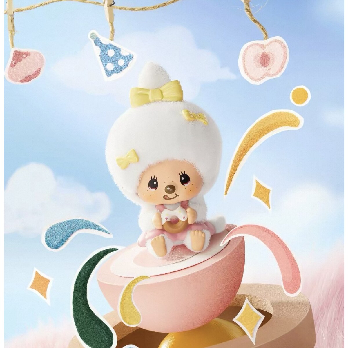 Monchhichi Sweet Peach plush pendant design with peaches
