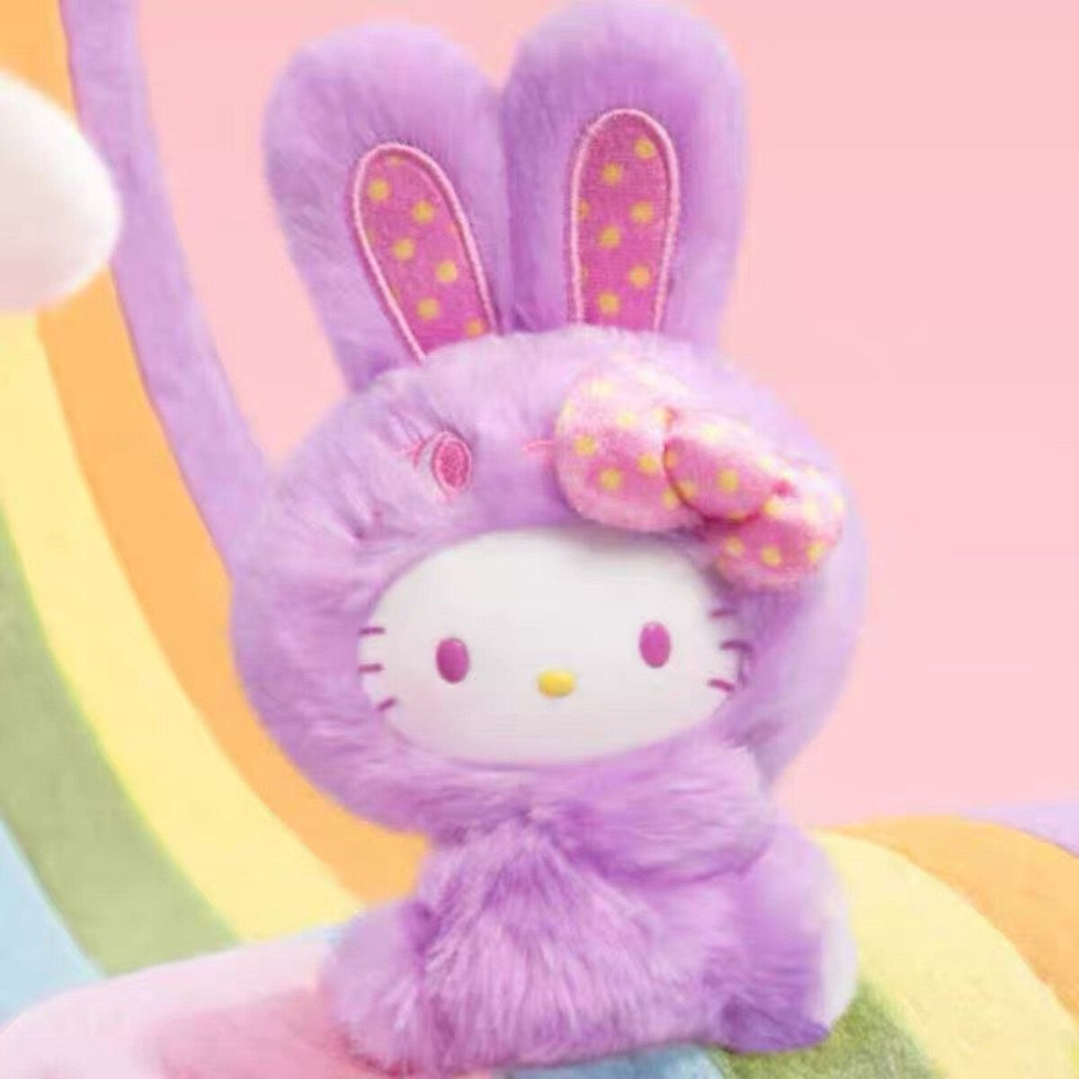 Lavender Bunny - Hello Kitty Rainbow Bunny plush vinyl keychain pendant, opened and confirmed