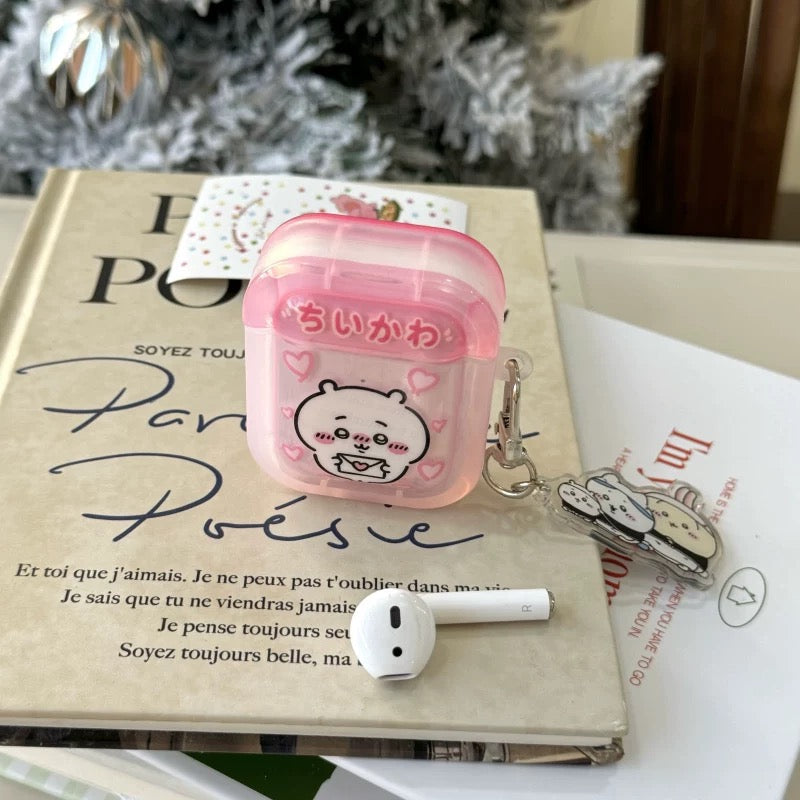 Japanese Cartoon ChiiKawa Lovely Day | Chiikawa Hachiware Usagi Pink Blue Yellow with Keychain - AirPods AirPodsPro AirPods3 AirPods4 Case KawaiiGiftLand