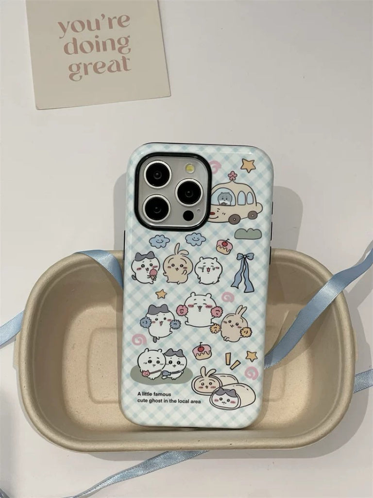 Japanese Cartoon ChiiKawa Hachiware Usagi Happy Day Double Protect iPhone Case 11 12 13 14 15 Pro Promax KawaiiGiftLand