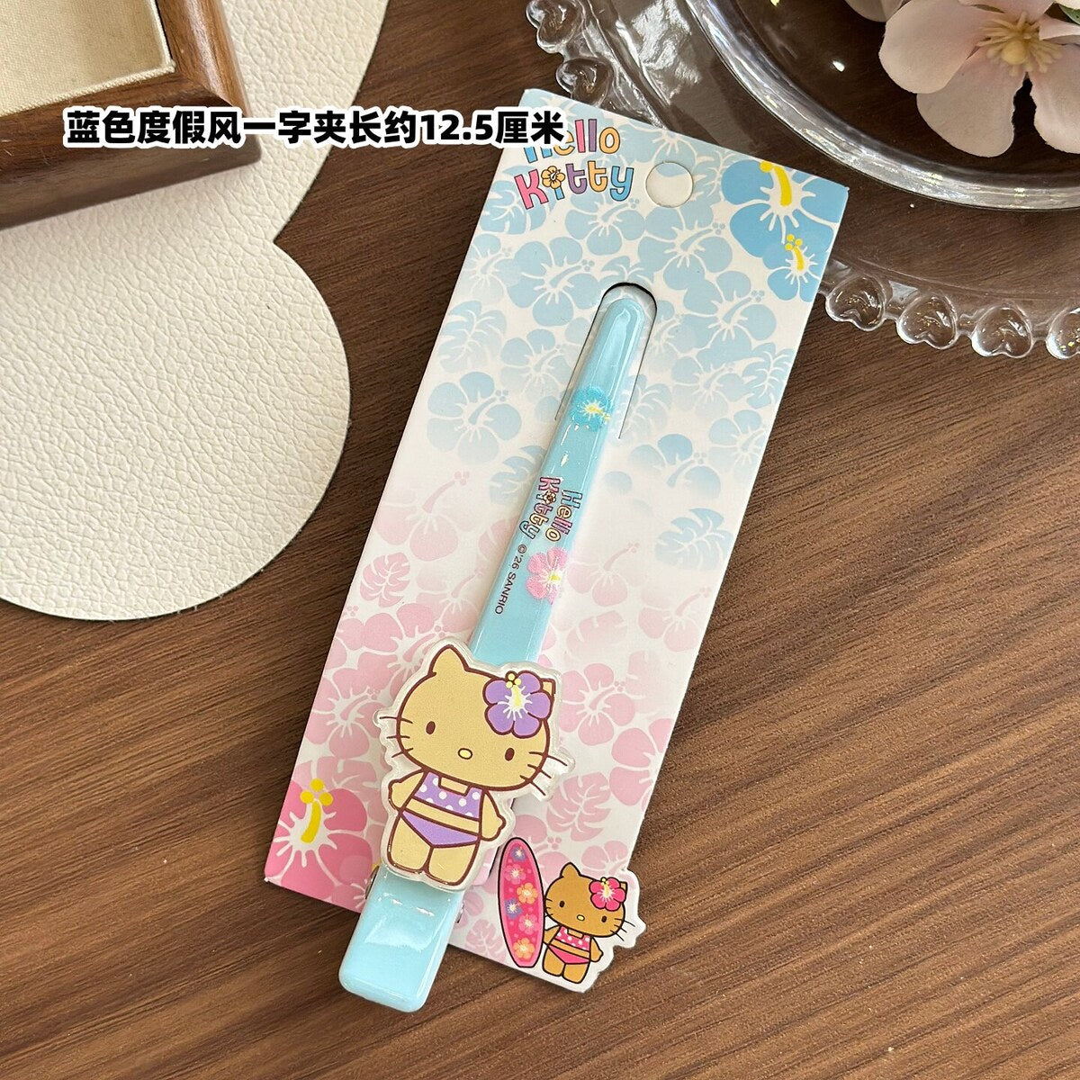 Blue Vacation Extra-Large Bar Clip 12.5cm (Single) - Sanrio Hello Kitty Extra Large Duckbill Bar Hair Clip Set - 12.5cm Aluminium Clips for Bangs & Side Hair