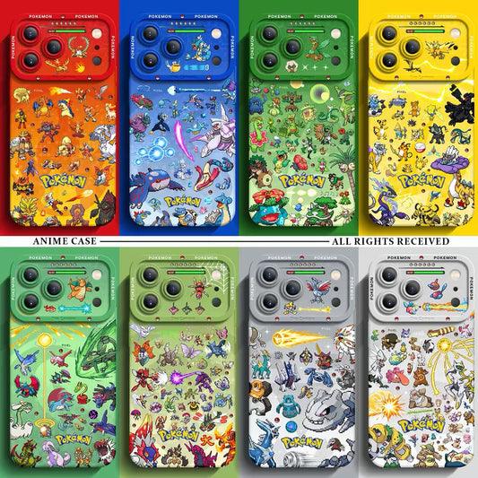 Japanese Cartoon Pokemon Silicone Case Group Type Fighting Version | Fire Water Grass Electric Dragon Bug Steel Normal - iPhone Case PLUS SE2 XS XR X 11 12 13 14 15 16 16e 17 17e Pro Promax 12mini 13mini