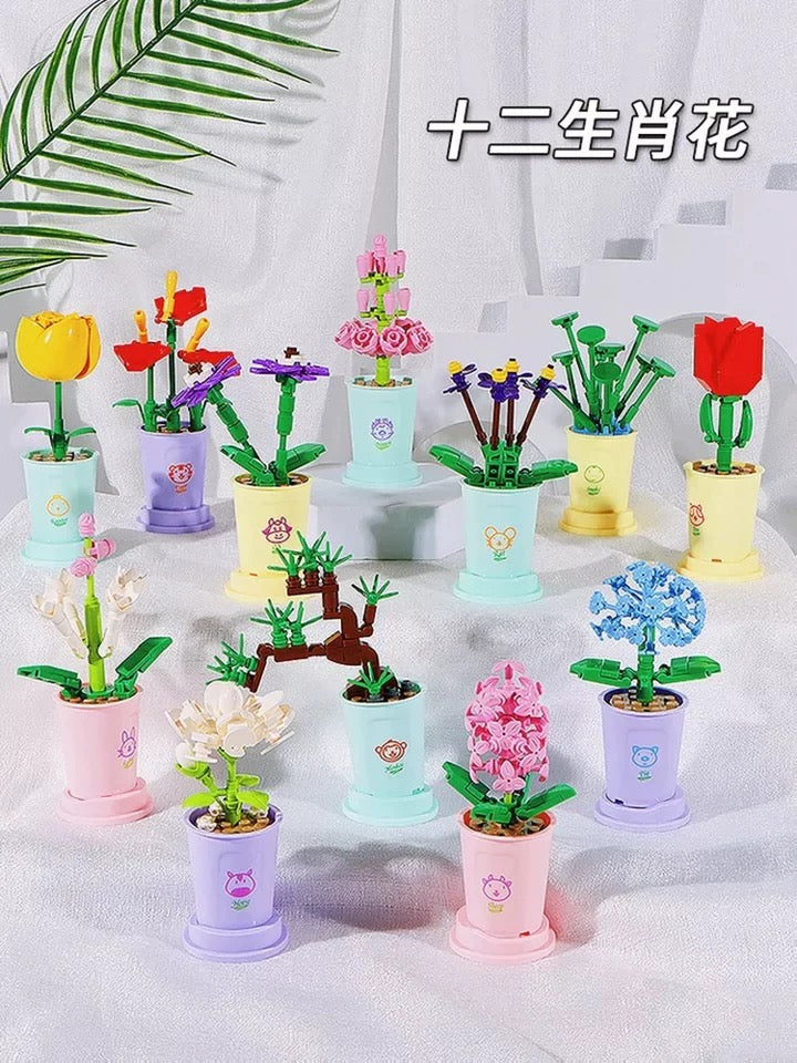 Mini Block Building Potted Plant | The Chinese Zodiac - Tiny Particle Assembly DIY Handmade Gift - KawaiiGiftLand