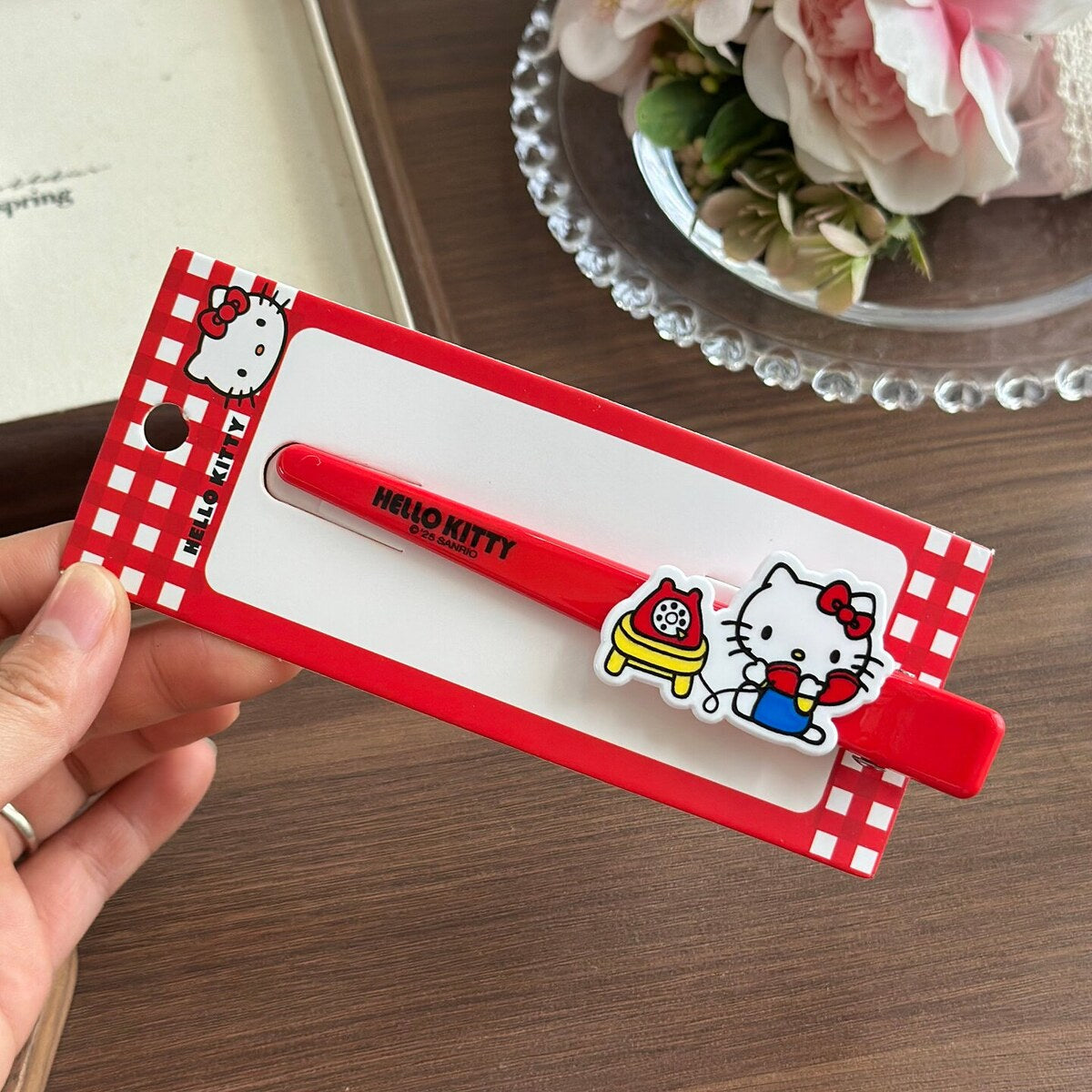 Hello Kitty telephone print long bar hair clip 12.5cm - Sanrio licensed hair accessory