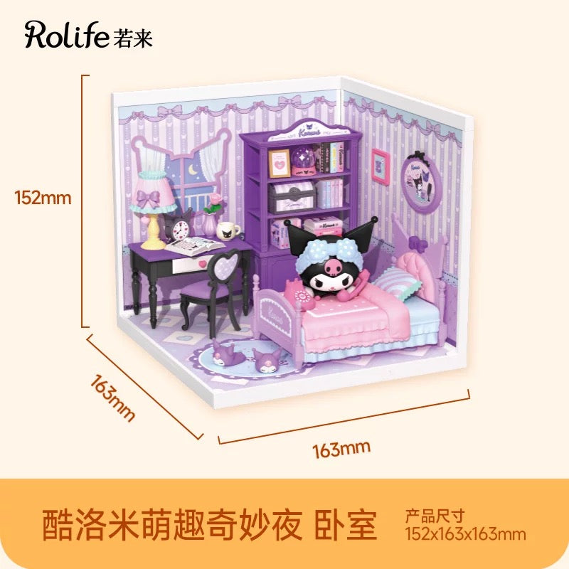 Rolife x Sanrio Character Sweet Room Craft Kits Set | My Melody Kuromi Sitting Room Bathroom Bedroom Cloakroom - DIY Handmade Wooden Mini World Miniature Gift KawaiiGiftLand