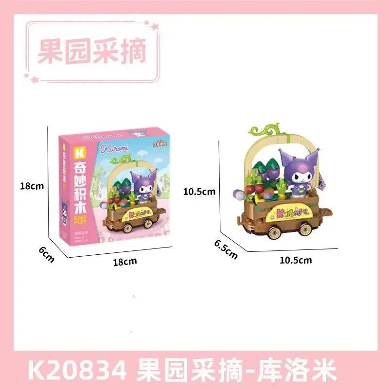 Sanrio Summer Parade of Floats | Hello Kitty My Melody Kuromi Cinnamoroll Pompompurin Pochacco - Train Car can Move Building Blocks Toy Collections KawaiiGiftLand