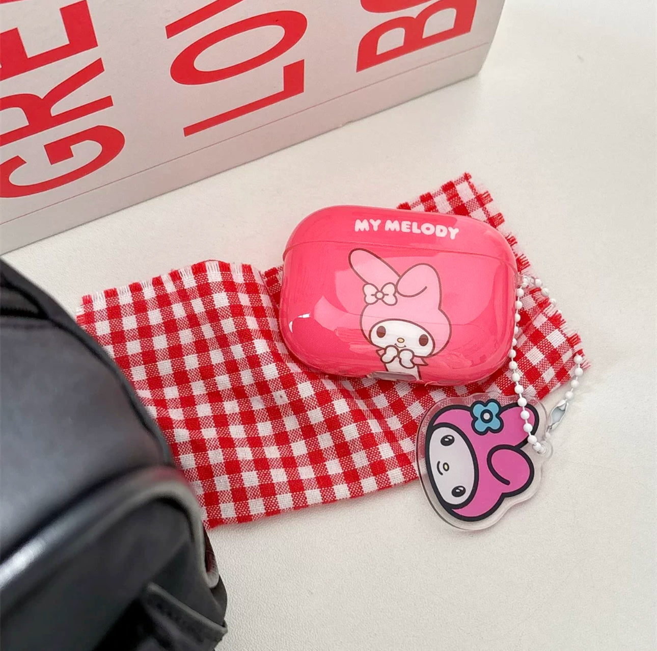 Japanese Cartoon Classical Hello Kitty My Melody Kuromi Red Pink Purple with Keychain - AirPods AirPodsPro AirPods3 AirPods4 Case KawaiiGiftLand