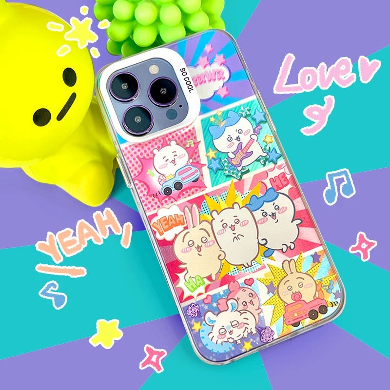 Japanese Cartoon ChiiKawa | Laser Comic Chiikawa Hachiware Usagi Momonga - iPhone Case 11 12 13 14 15 16 Pro Promax KawaiiGiftLand