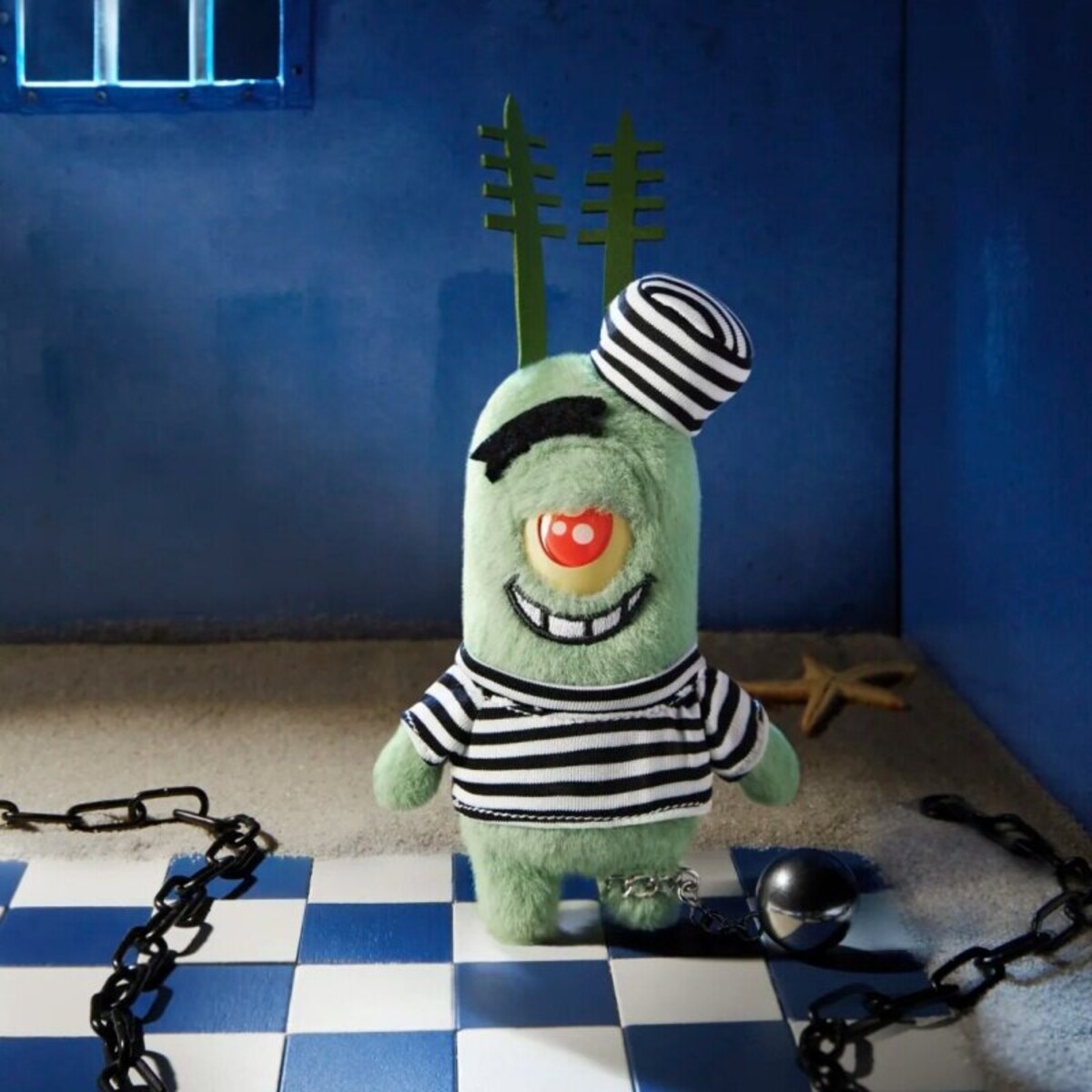 Plankton's Day in Bikini Bottom Series - Prisoner Plankton plush keychain in striped uniform