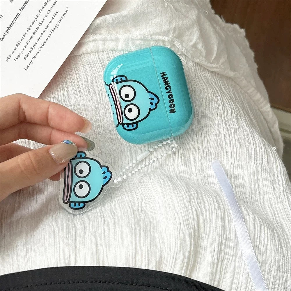 Japanese Cartoon Classical KeroKeroKeroppi Keroppi Hangyodon Blue Green with Keychain - AirPods AirPodsPro AirPods3 AirPods4 Case KawaiiGiftLand