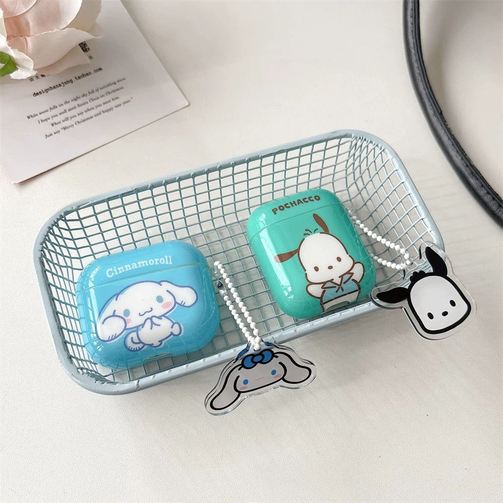 Japanese Cartoon Classical Cinnamoroll Pochacco Sky Blue Mint Green with Keychain - AirPods AirPodsPro AirPods3 AirPods4 Case KawaiiGiftLand