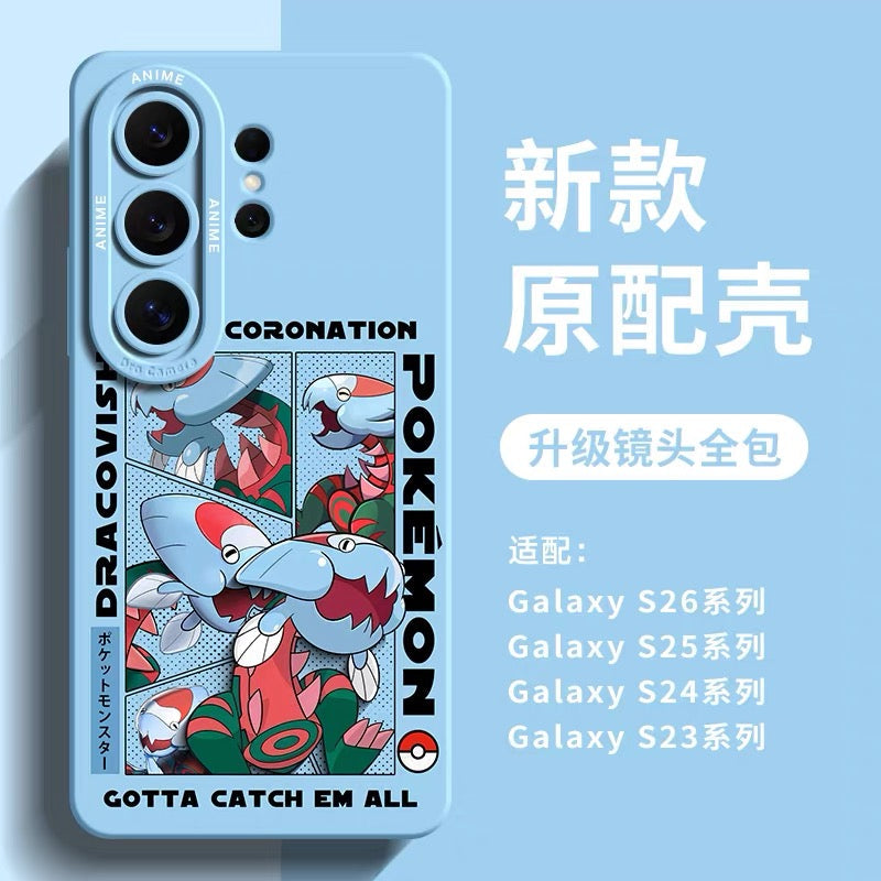 日本の漫画ポケモンシリコンケース ワールドチャンピオンシップ | サトシ ピカチュウ ルカリオ ネギガナイト ウオノラゴン カイリュー リザードン ゲンガー - スマホケース Samsung Galaxy S26 S25 S24 S23 FE Ultra Edge