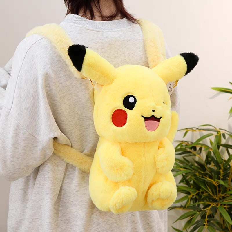 Japan Cartoon Pokemon Plush Backpack | Pikachu - Mascot Plush Doll Kawaii Decoration