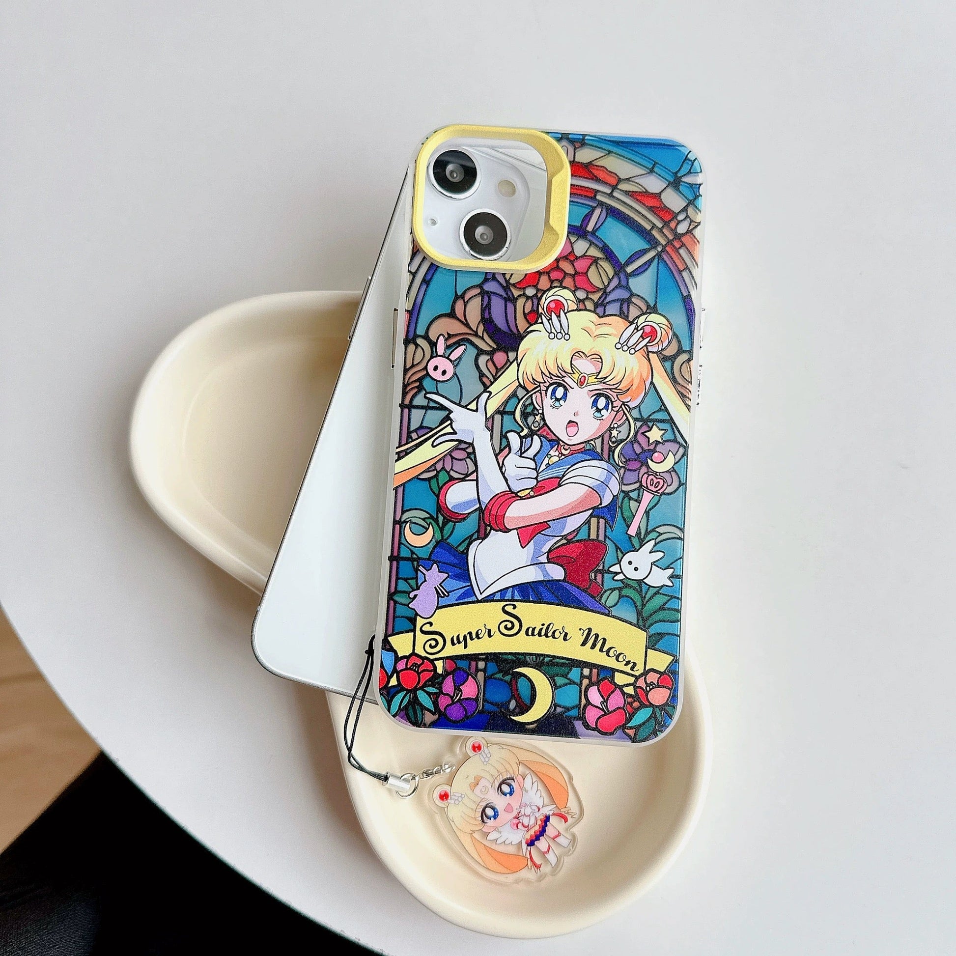 Japanese Cartoon Sailor Moon Phone Case with Strap | Laser Glass Window - iPhone Case PLUS SE2 XS XR X 11 12 13 14 15 16 Pro Promax 12mini 13mini KawaiiGiftLand