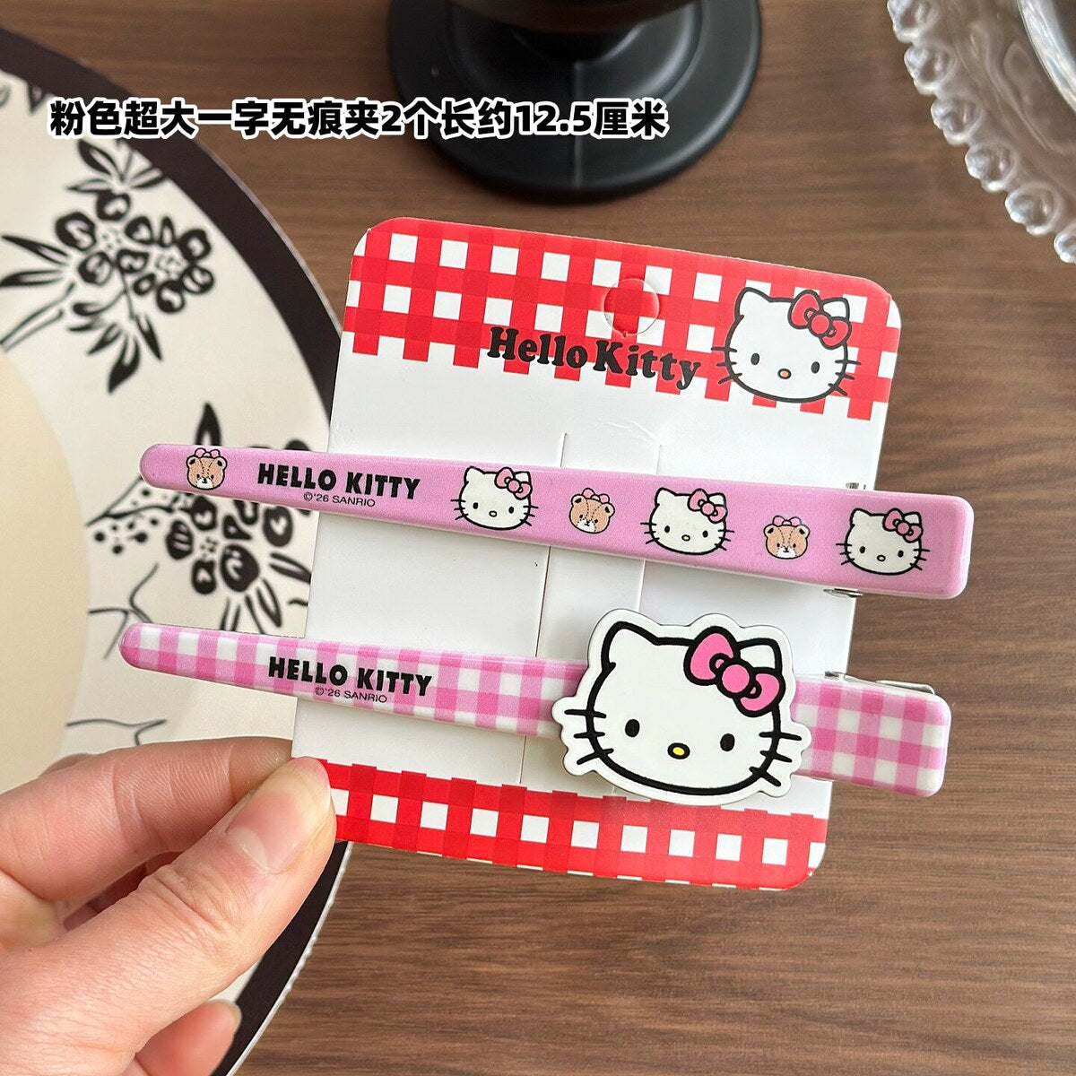 Pink Extra-Large No-Crease Clips 12.5cm (2-Piece Set) - Sanrio Hello Kitty Extra Large Duckbill Bar Hair Clip Set - 12.5cm Aluminium Clips for Bangs & Side Hair