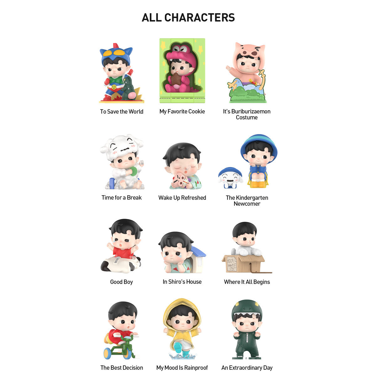 All 12 designs character lineup