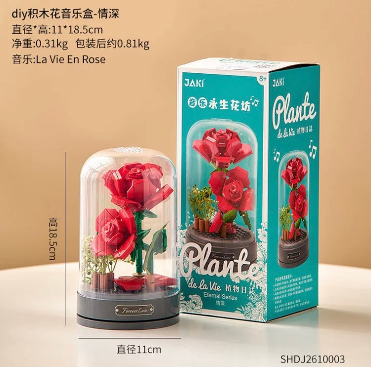 Block Building Romantic Flower Music Box | Hibiscus Rose Lily Bell Jasmine - DIY Valentine Wedding Handmade Gift