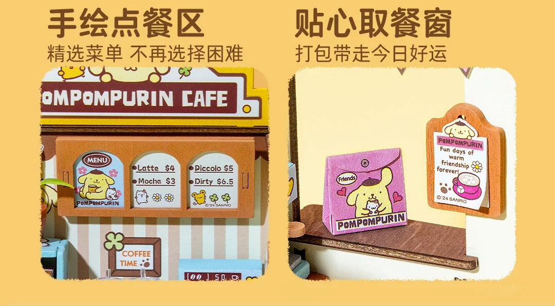 Rolife x Sanrio Character Style Shopping Street Craft Kits Set | Hello Kitty My Melody Pompompurin Pochacco - DIY Handmade Wooden Mini World Miniature Gift KawaiiGiftLand