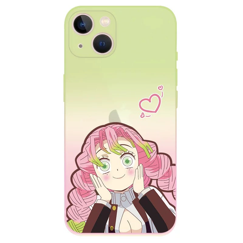 Japanese Anime Kimetsu no Yaiba Demon Slayer Colourful Clean Case | Kanroji Mitsuri Love Hashira with Heart - iPhone Case 7 8 PLUS SE2 XS XR X 11 12 13 14 Pro Promax 12mini 13mini KawaiiGiftLand