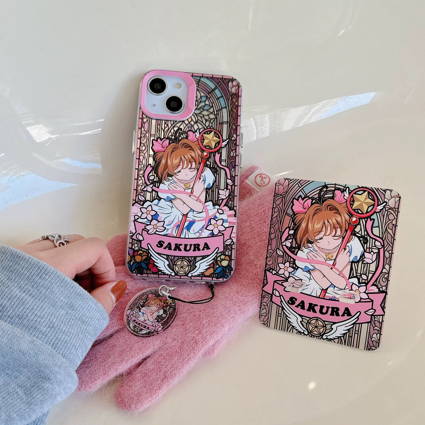 Japanese Cartoon CardCaptorSakura Glass Window Version with Strap & Stand | Pink Orange Purple - iPhone Case 6 7 8 PLUS SE2 XS XR X 11 12 13 14 15 Pro Promax 12mini 13mini KawaiiGiftLand