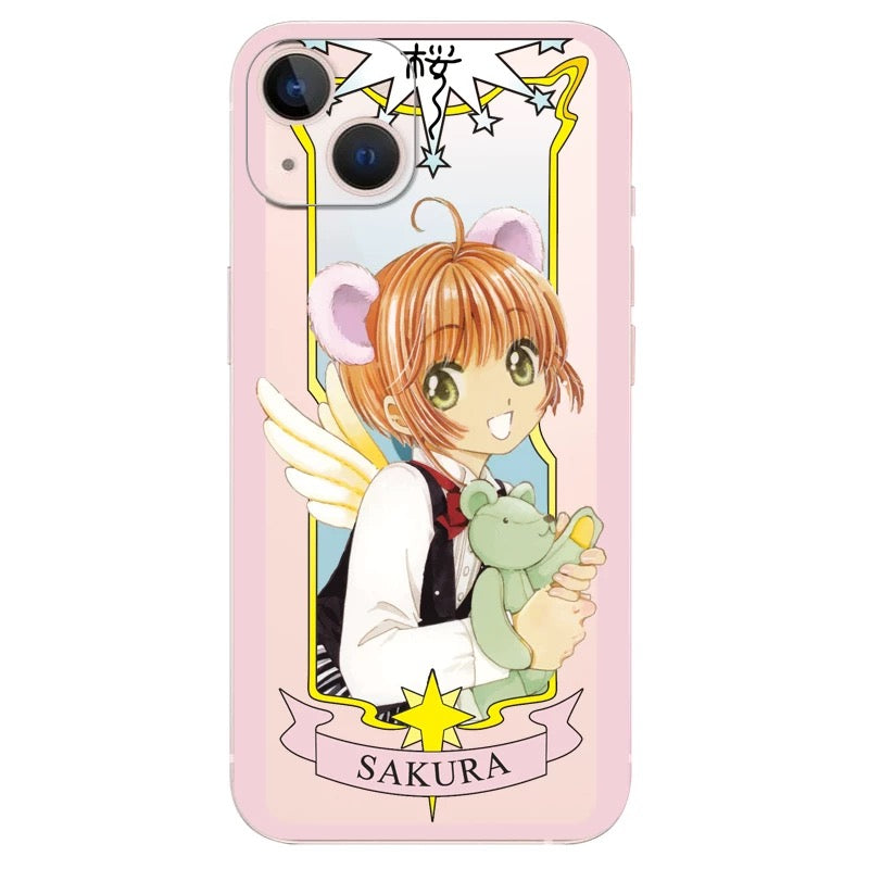 Japanese Cartoon Cardcaptor Sakura with Bear Couple | Sakura & Syaoran Li - iPhone Case 6 7 8 PLUS SE2 XS XR X 11 12 13 14 15 16 Pro Promax 12mini 13mini KawaiiGiftLand