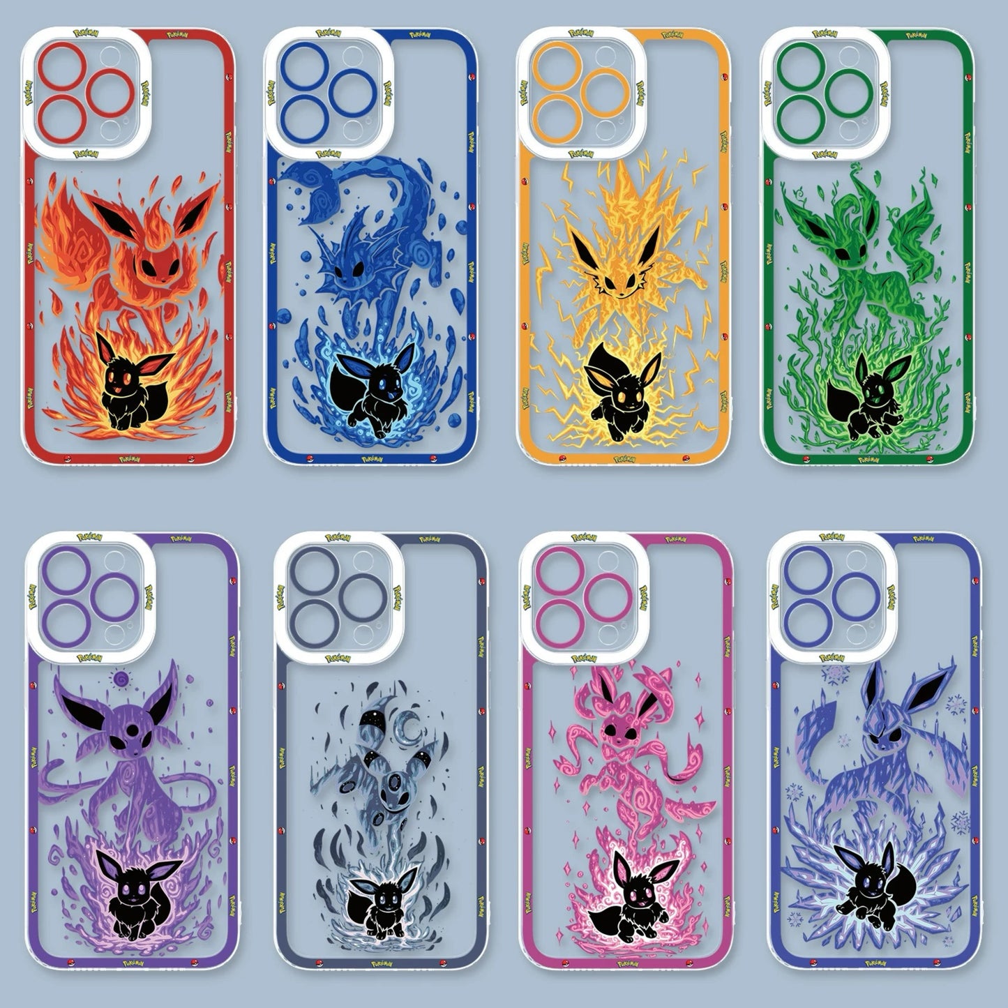 Japan Cartoon Pokemon Evolution Soul Version | Eevee Flareon Vaporeon Jolteon Leafeon Espeon Umbreon Sylveon Glaceon - iPhone Case PLUS SE2 XS XR X 11 12 13 14 15 16 16e 17 17e Pro Promax 12mini 13mini