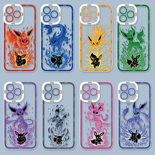 Japan Cartoon Pokemon Evolution Soul Version | Eevee Flareon Vaporeon Jolteon Leafeon Espeon Umbreon Sylveon Glaceon - iPhone Case PLUS SE2 XS XR X 11 12 13 14 15 16 16e 17 17e Pro Promax 12mini 13mini