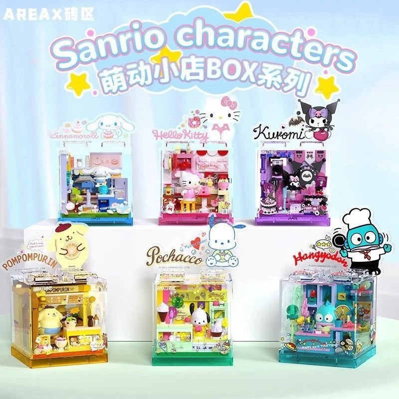 Sanrio Characters Cube Shop |  Hello Kitty Kuromi Cinnamoroll Pompompurin Pochacco Hangyodon - Building Blocks Toy Collections