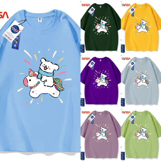 Cute Cartoon Doggie Maltese Puppy Style T-Shirt Series | Ride on Unicorn Part2 - Kawaii Fashion Items for Child & Adult Matching outfits for Parents and Children