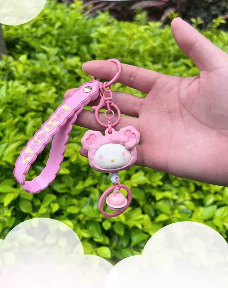 Sanrio Characters Plush Bear Series Keychain with Bell | Hello Kitty My Melody Kuromi Pompompurin Pochacco - Kawaii Item Cute Accessories KawaiiGiftLand