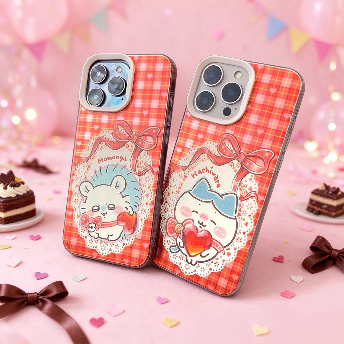 Japanese Cartoon ChiiKawa with Heart Chocolate Laser Case | Chiikawa Hachiware Usagi Momonga 4 Styles - iPhone Case 11 12 13 14 15 16 16e 17 17e 18 Pro Promax