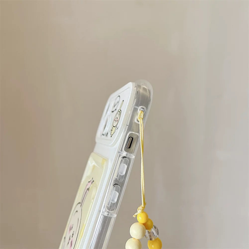 Japanese Cartoon Chiikawa | ChiiKawa Hachiware Usagi Happy Outing with Card Holder & Handle Strap - iPhone Case 11 12 13 14 15 16 17 Pro Promax