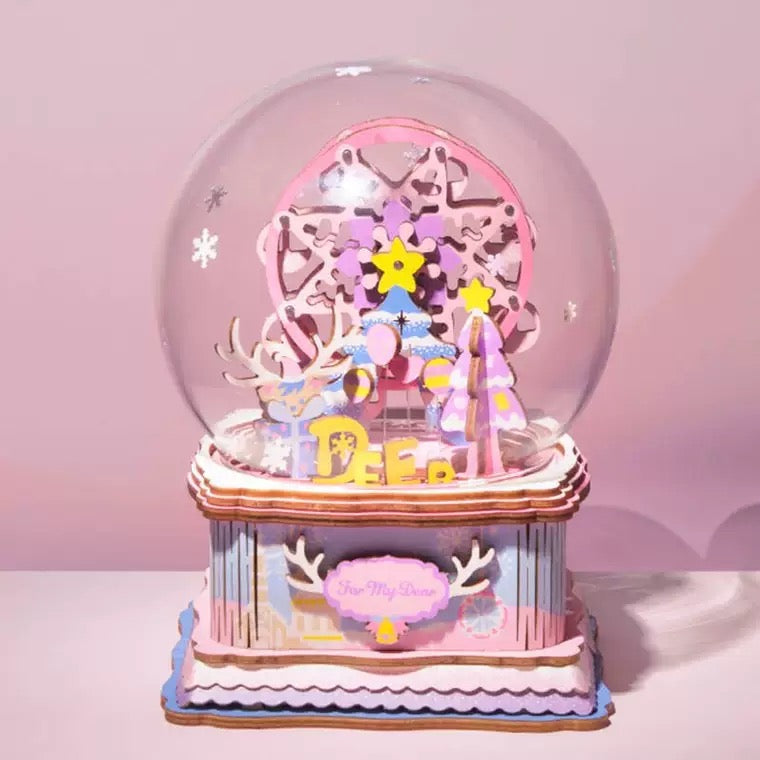 Craft Kits Wooden Music Box | Merry Christmas & Christmas Pink Deer - DIY Handmade Mini World Miniature Gift
